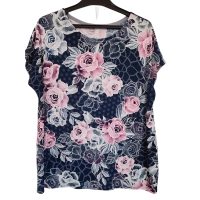 Tunika kimono z okrągłym dekoltem i pięknym różanym wzorem